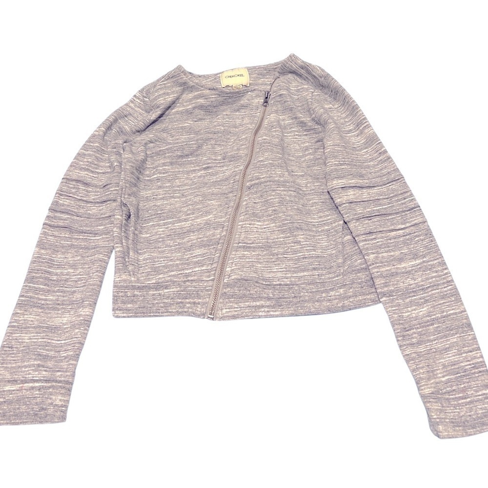 CHEROKEE girls sweater size 10/12 gray/grey and white with detailed sleeve